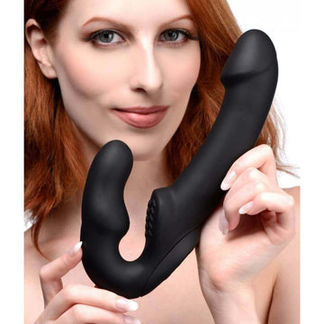 Evoke Rechargeable Vibrating Silicone Strapless Strap On Black