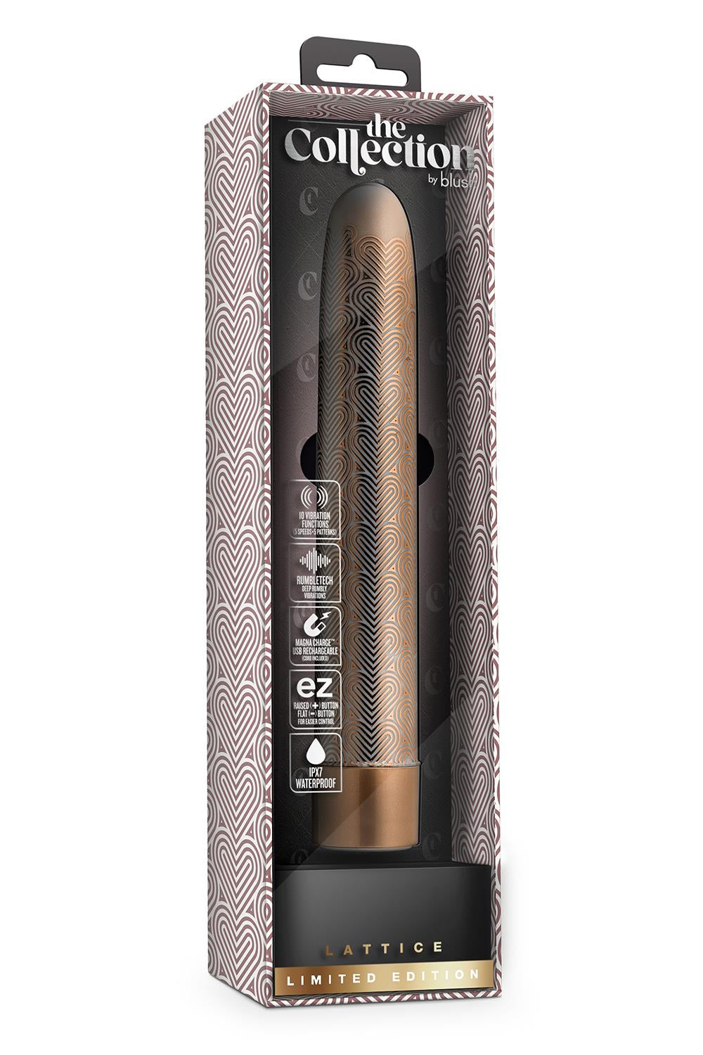 The Collection Lattice Slimline Vibrator - Rose Gold Packing