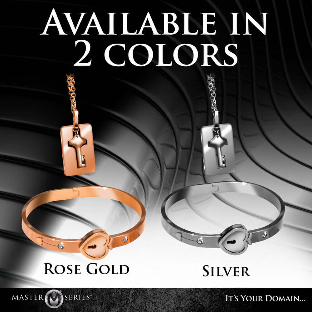 Cuffed Locking Bracelet and Key Necklace - Rose Gold and Silver
