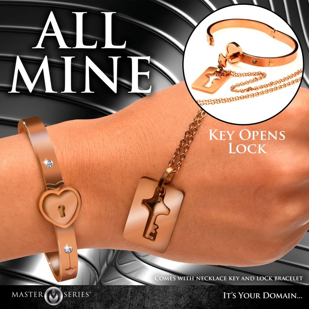Couple Gift - Cuffed Locking Bracelet and Key Necklace - Rose Gold