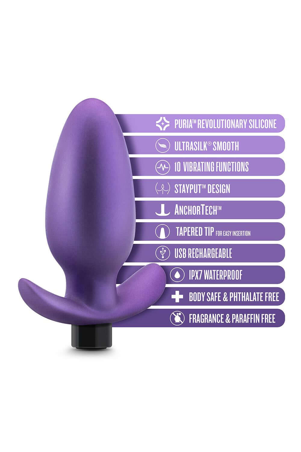 Anal Adventures Matrix Exceisor Rechargeable Silicone Anal Plug - Astro Violet - Key Features