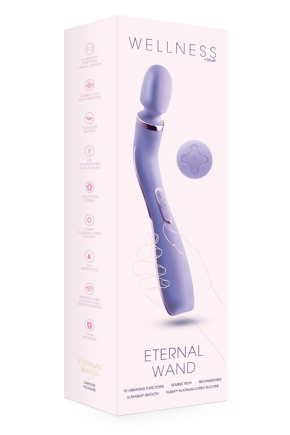 Blush Novelties Wellness Eternal Wand Rechargeable Silicone Vibrating Wand with Remote