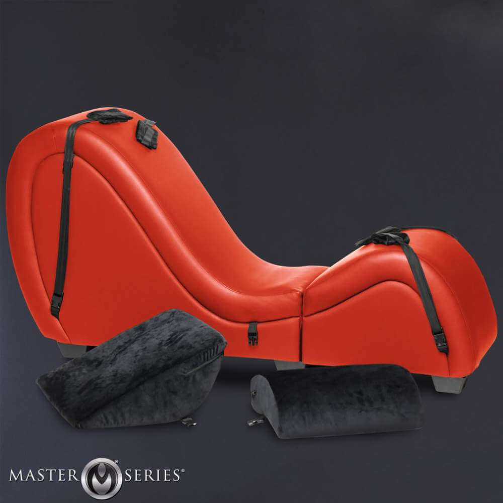 A luxurious tantra sex chair with 2 cushions for perfect positioning and a set of straps for added comfort.