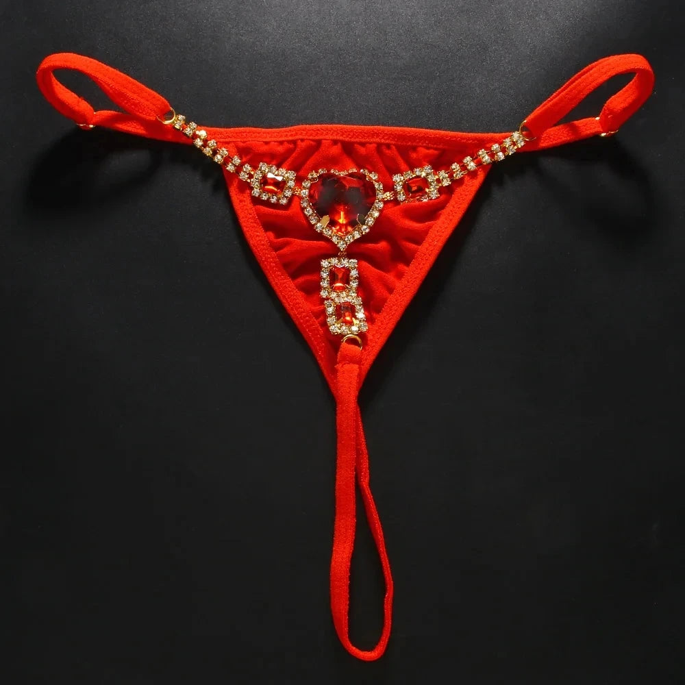 Red Crystal Heart Thong G String Women Chain Sexy Panty Rhinestone Bikini Decoration Bottom 2024 Luxury Designer Accessories