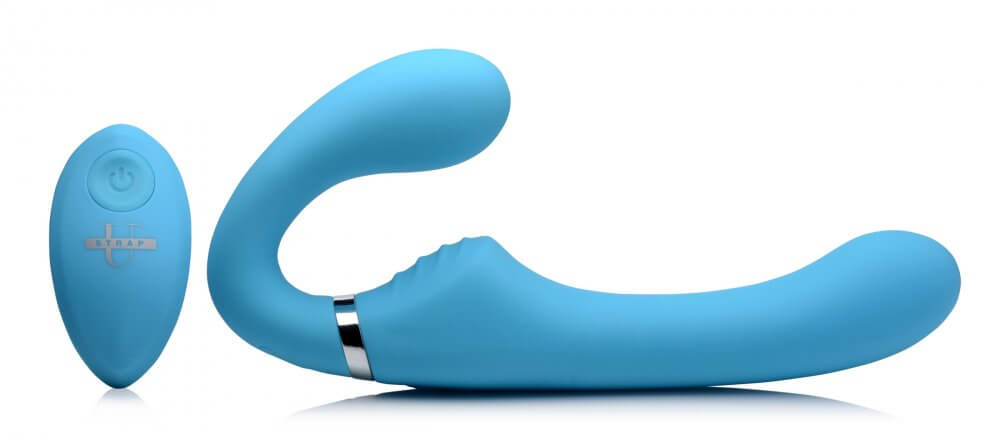 10X Vibrating Silicone Strapless Strap-on Blue