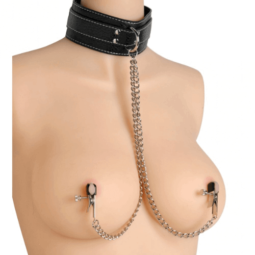 Girl with Collar and Nipple Clamps