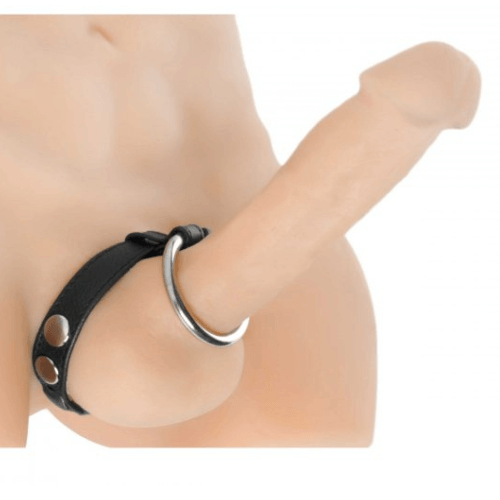 Real Leather and Steel Cock and Ball Ring