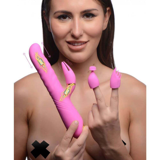 10X Versa-Thrust Vibrating and Thrusting Silicone Rabbit with 3 Attachments