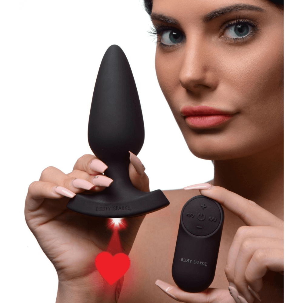 28X Laser Heart Silicone Anal Plug with Remote – Large