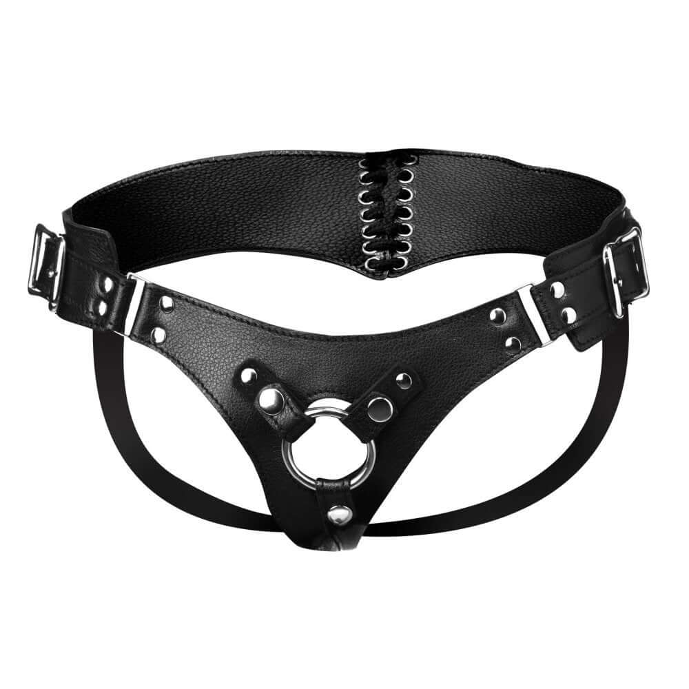 BDSM Leather Corset Back Strap On Dildo Harness