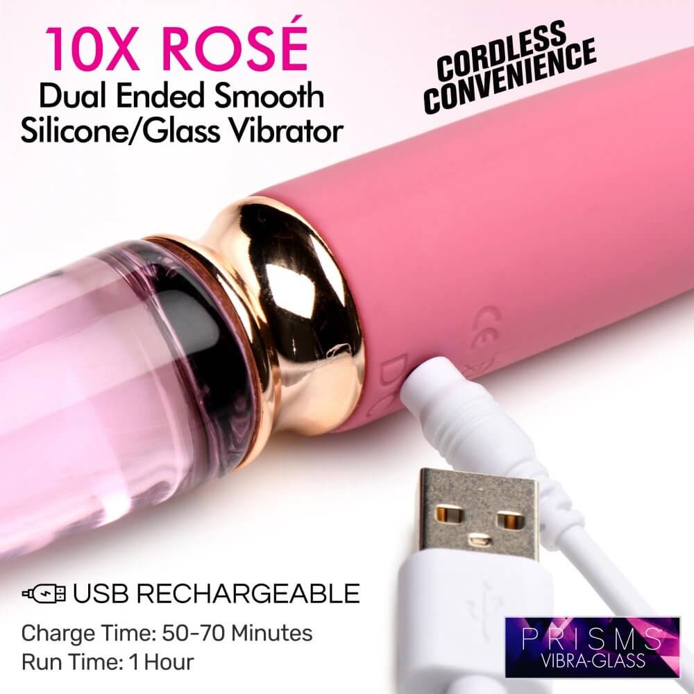 0X Rosé Dual Ended Smooth Silicone and Glass Vibrator