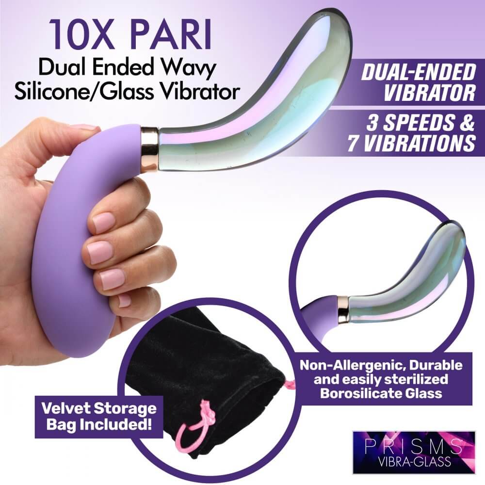 10X Pari Dual Ended Wavy Silicone and Glass Vibrator